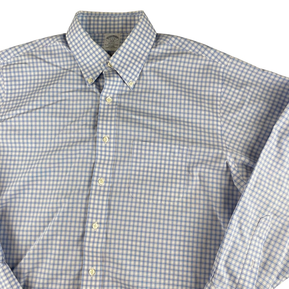 Brooks Brothers Regent Non Iron Button Down Shirt Mens 17 4 5 Blue Gingham Check